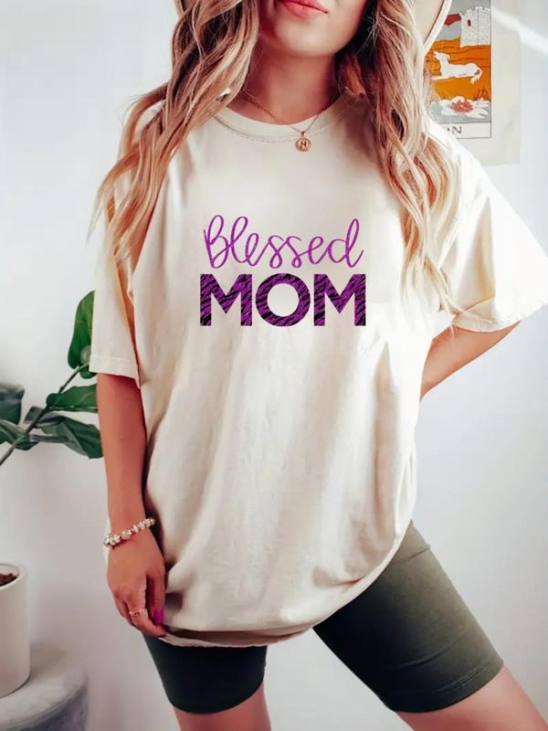 Women's Letter Print Round Neck Tee, Casual Short Sleeve Crew Neck T-shirt for Daily Wear, Ladies Clothes for All...