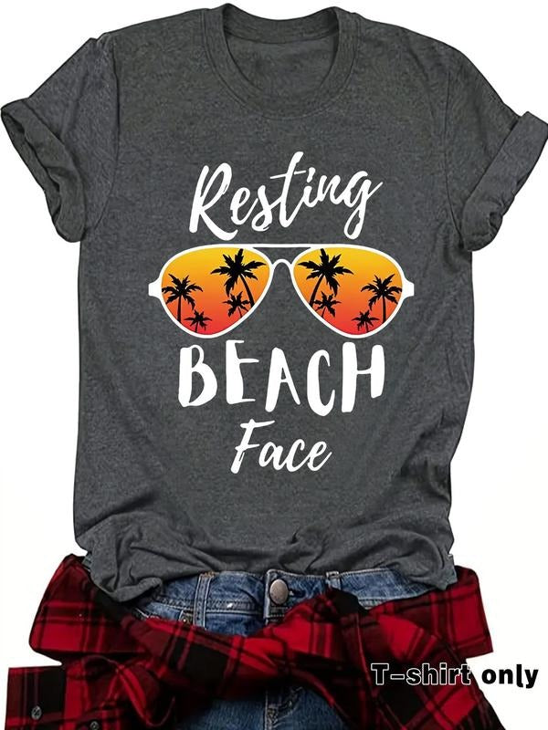 Women's Letter Print Round Neck Tee, Casual Short Sleeve Crew Neck T-shirt for Summer, Fashion Women's Top for Daily Wear...