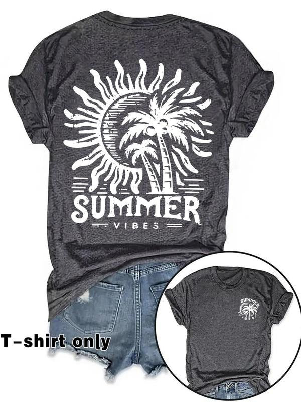 Women's Letter Print Round Neck Tee, Casual Short Sleeve Crew Neck T-shirt for Summer, Fashion Women's Top for Daily Wear...