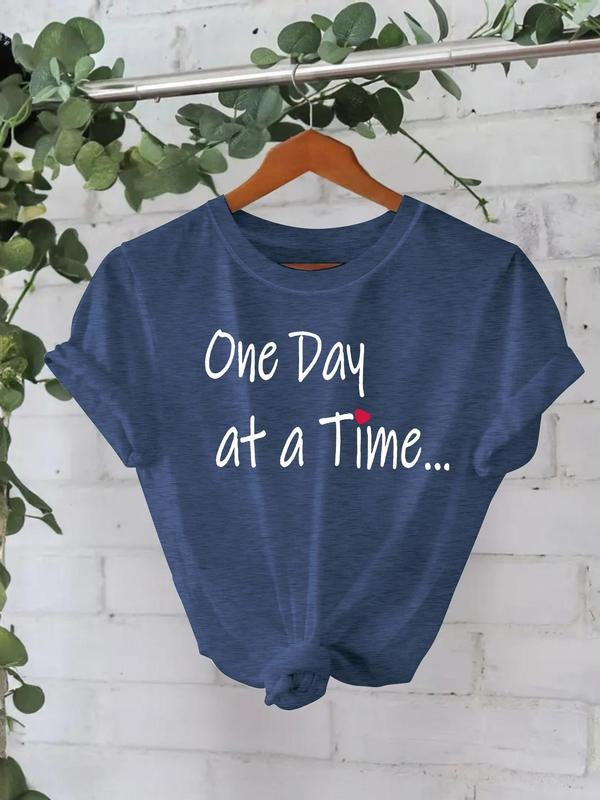 Women's Letter Print Round Neck Tee, Casual Short Sleeve Crew Neck T-shirt for Summer, Fashion Women's Top for Daily Wear...
