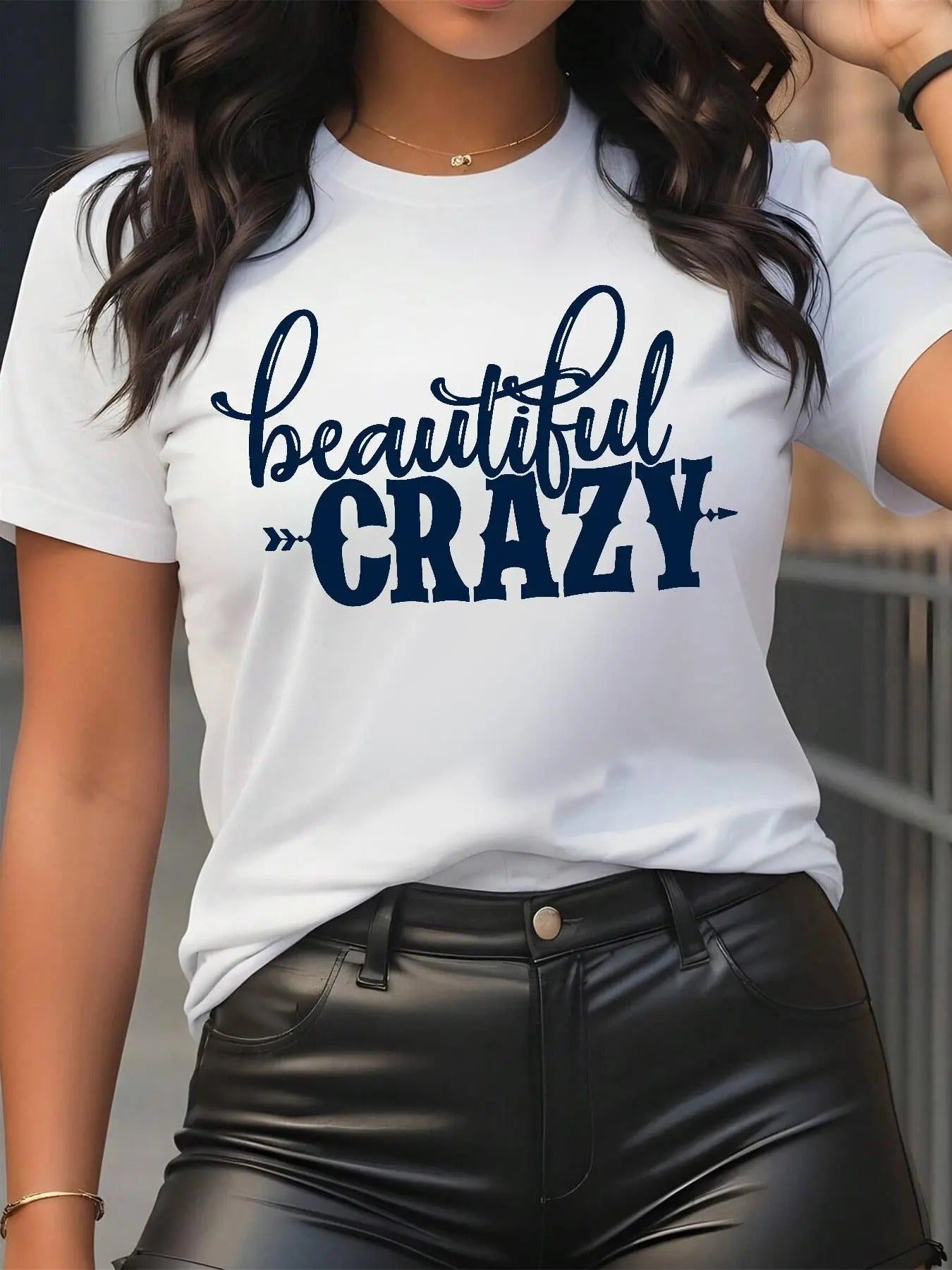 Women's Letter Print Round Neck Tee, Casual Short Sleeve Crew Neck T-shirt for Summer, Fashion Women's Top for Daily...