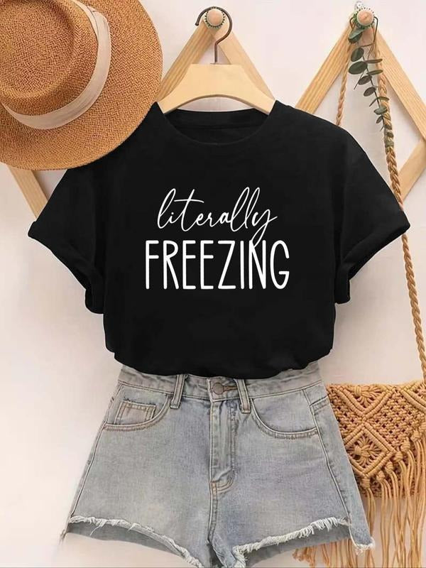Women's Letter Print Round Neck Tee, Casual Short Sleeve Crew Neck T-shirt, Women's Top for Summer Daily Wear Hoodie,...