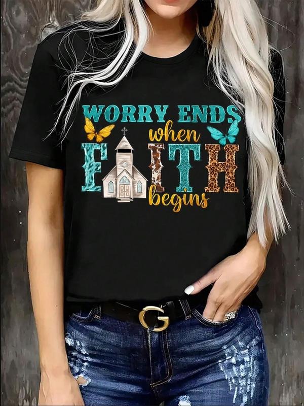 Women's Letter Print Round Neck Tee, Casual Short Sleeve T-Shirt for Daily Wear, Ladies All Seasons Outfit style 02...