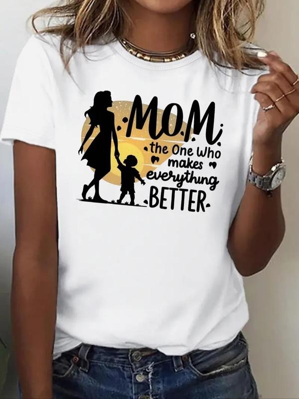 Women's Letter Print Round Neck Tee, Casual Short Sleeve T-Shirt for Summer, Ladies Clothes for Daily Wear style 02...