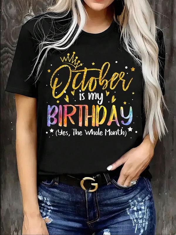 Women's Letter Print Round Neck Tee, Casual Short Sleeve T-shirt for Daily Wear, Ladies All Seasons Tops style 02 Hoodie,...