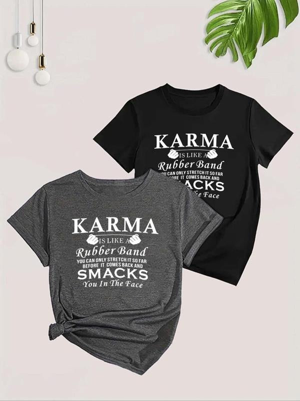 Women's Letter Print Round Neck Tee, Casual Short Sleeve T-shirt for Daily Wear, Ladies Summer Outfit style 02 Hoodie,...