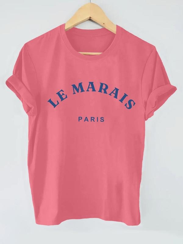 Women's Letter Print Round Neck Tee, Casual Short Sleeve T-shirt for Summer, Fashion Women's Top for Daily Wear style 02...