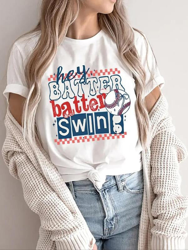Women's Letter Print Round Neck Tee, Casual Soft Comfortable Short Sleeve T-shirt for Summer, Women's Top for Daily Wear...