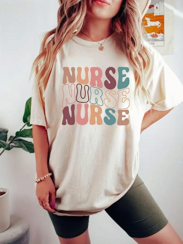 Women's Letter Print Round Neck Tee, Casual T-shirt for Summer, Women's Top for Daily Wear Hoodie, Sweatshirt