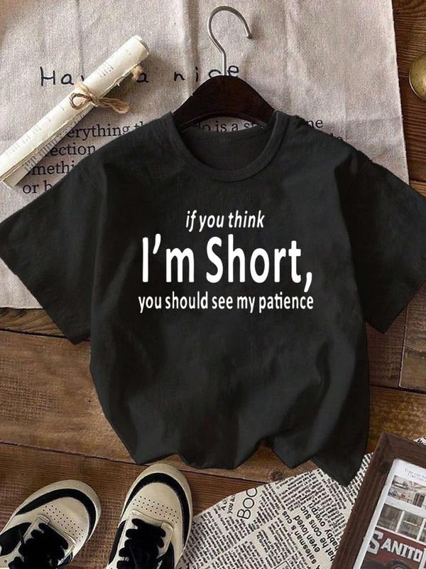 Women's Letter Print Round Neck Tee, Fashion Casual Crew Neck Short Sleeve T-Shirt for Daily Outdoor Wear, Ladies Clothes...