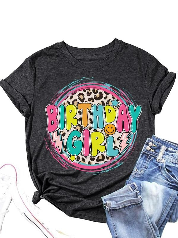 Women's Letter Print Round Neck Tee, Fashion Casual Crew Neck Short Sleeve T-shirt for Daily Holiday Vacation Outdoor...
