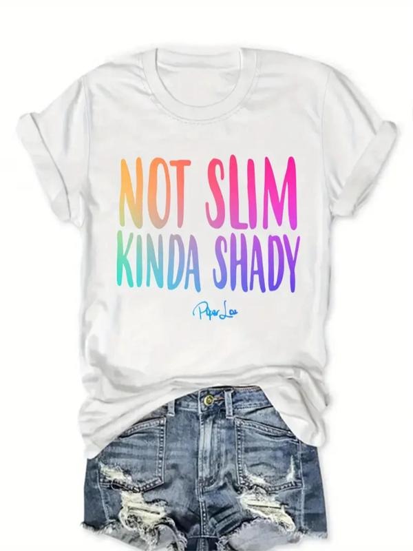 Women's Letter Print Round Neck Tee, Fashion Casual Crew Neck T-Shirt for Daily Holiday Vacation Outdoor Wear, Ladies...