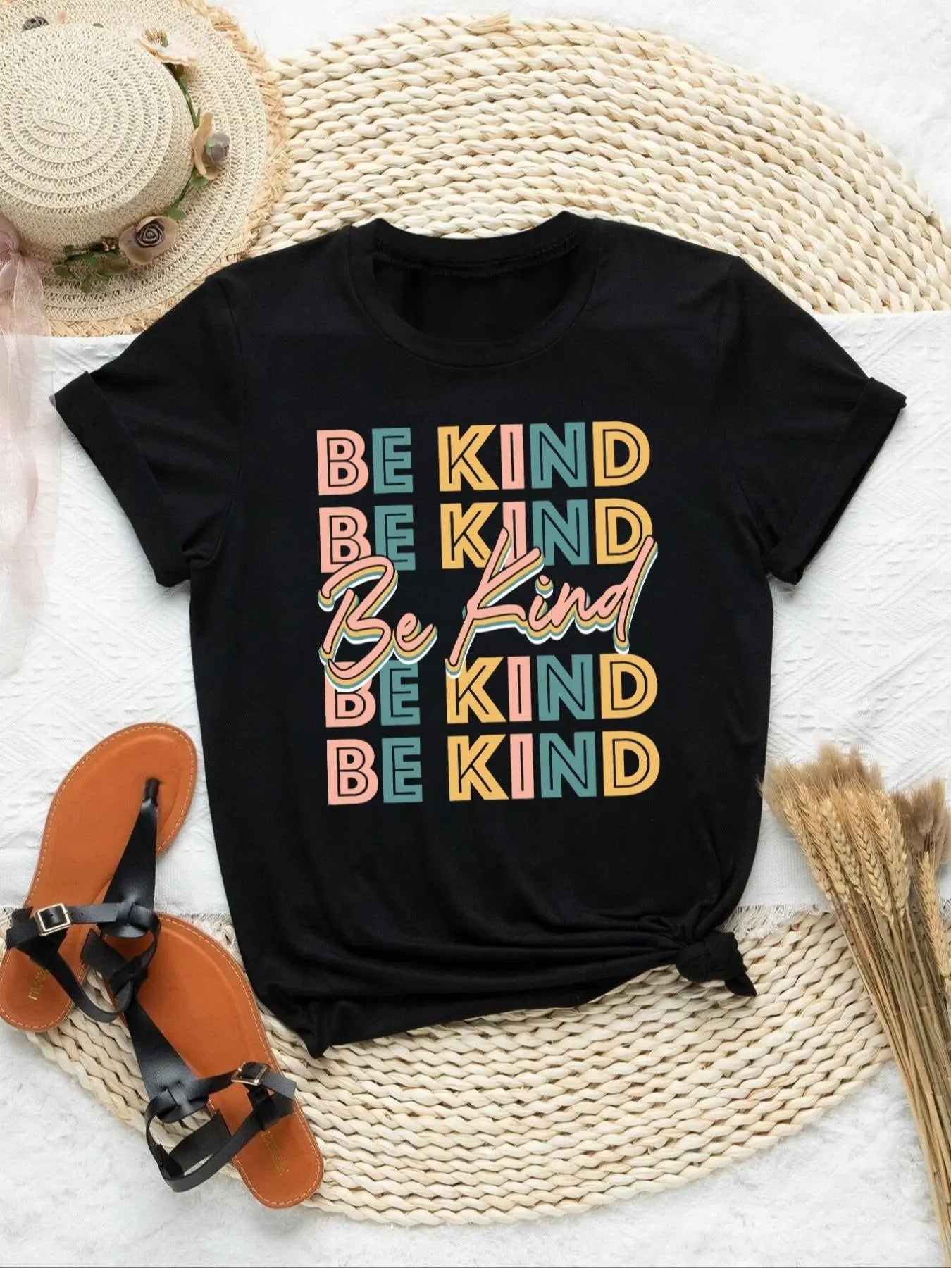 Women's Letter Print Round Neck Tee, Fashion Casual Crew Neck T-Shirt for Daily Holiday Vacation Outdoor Wear, Ladies...
