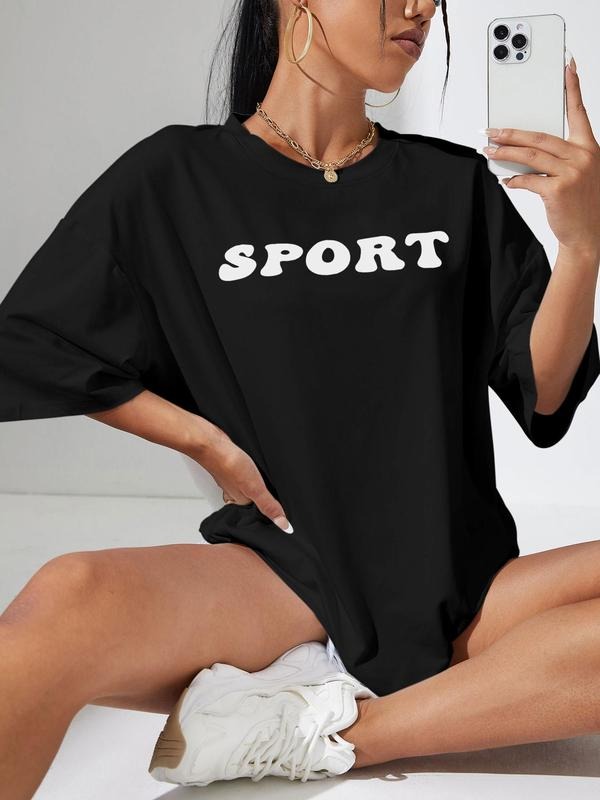 Women's Letter Print Round Neck Tee, Fashion Casual Crew Neck T-Shirt for Daily Holiday Vacation Outdoor Wear, Ladies...