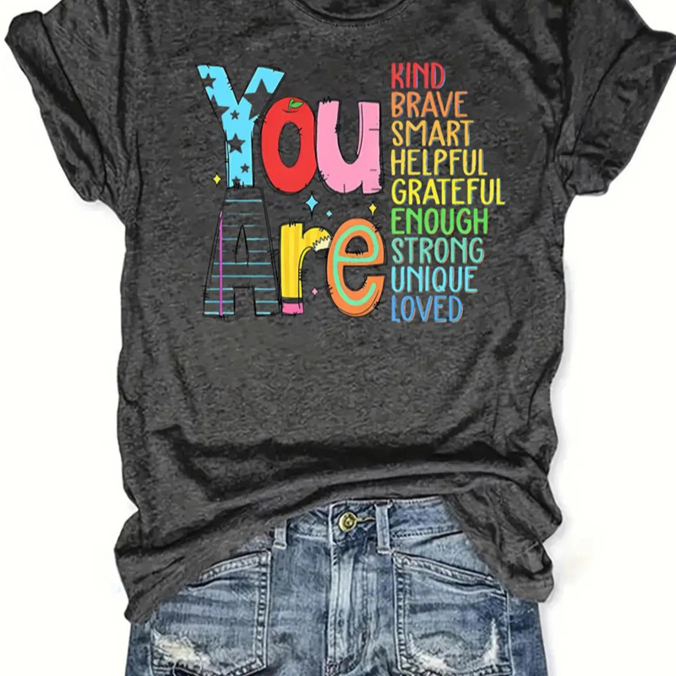 Women's Letter Print Round Neck Tee, Fashion Casual Crew Neck T-Shirt for Daily Holiday Vacation Outdoor Wear, Women Tops...