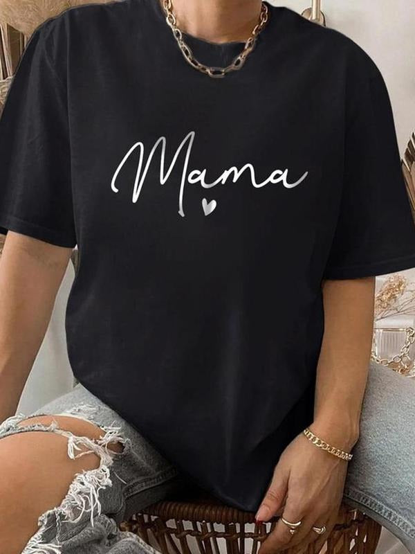 Women's Letter Print Round Neck Tee, Fashion Casual Short Sleeve T-shirt for Daily Wear, Ladies Summer Clothes style 03...