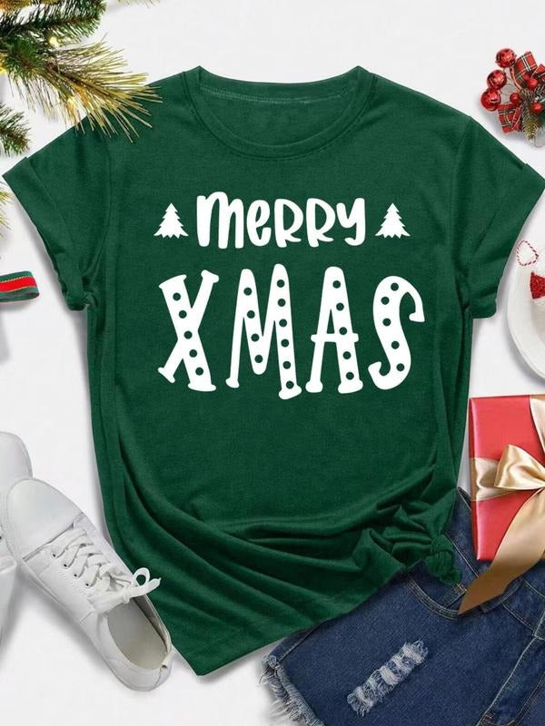 Women's Letter Print Round Neck Tee, Fashion Casual Short Sleeve T-shirt, Ladies Summer Clothes for Daily Wear style 16...