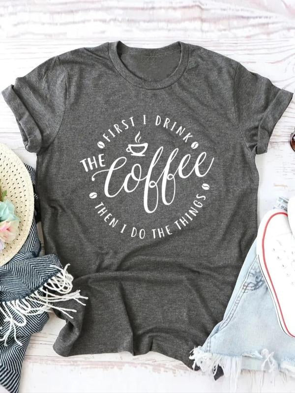 Women's Letter Print Round Neck Tee, Summer Clothes Women, Fashion Casual Short Sleeve Crew Neck Graphic T-Shirt for...