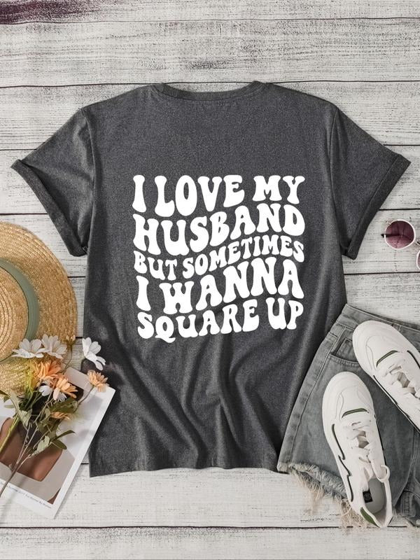 Women's Letter Print Round Neck Tee, Summer Clothes Women, Short Sleeve Crew Neck Comfortable T-Shirt, Casual Summer Top...