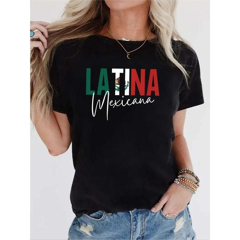 Women's Letter Print Round Neck Tee, T Shirts for Women, Vintage Graphic Tees, Casual Fashion Short Sleeve T-shirt For...