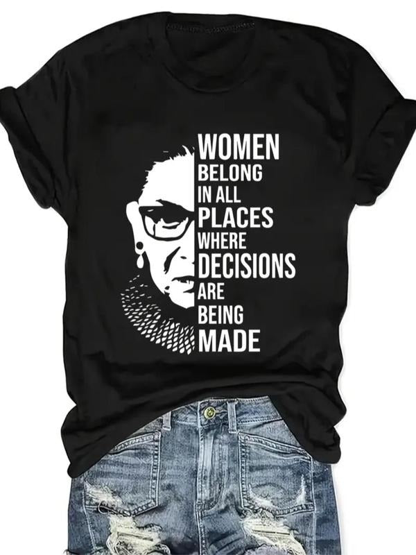 Women's Letter Print Round Neck Tee, Trendy Casual Short Sleeve T-Shirt for Daily Wear, Ladies All Seasons Outfit Hoodie,...