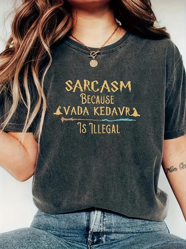Women's Letter Print Round Neck Tee, Vintage Trendy Casual Short Sleeve T-shirt for Daily Wear, Ladies All Seasons Outfit...