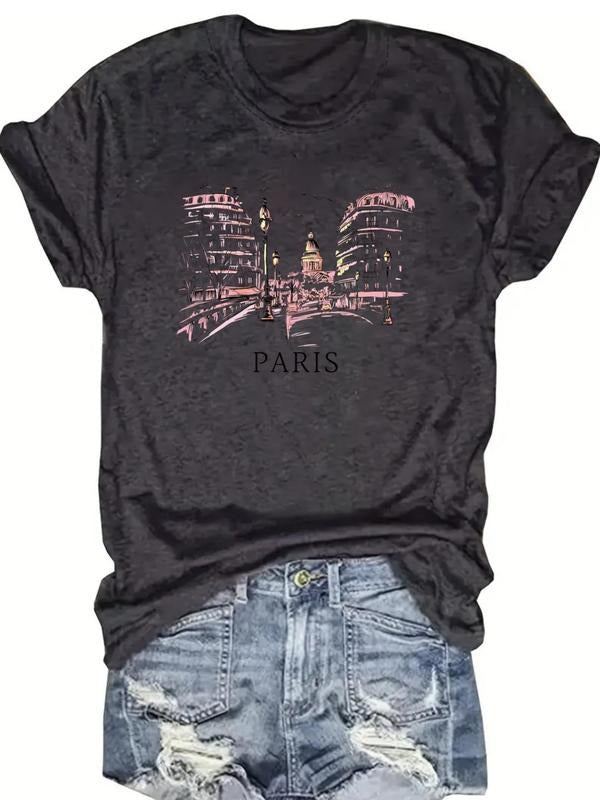Women's Letter Print Round Neck Tee, Vintage Trendy Casual Short Sleeve T-shirt for Daily Wear, Ladies All Seasons...