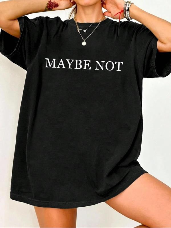 Women's Letter Print Round Neck Tee, Vintage Trendy Casual Short Sleeve T-shirt for Daily Wear, Ladies Summer Outfit...