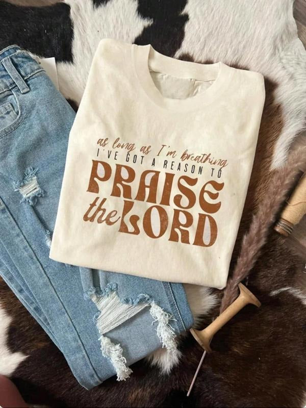 Women's Letter Print Round Neck Tee, Vintage Trendy Casual Short Sleeve T-shirt for Daily Wear, Ladies Summer Outfit, Top...