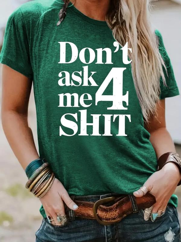 Women's Letter Print Round Neck Tee, Vintage Trendy Casual Short Sleeve T-shirt for Daily Wear, Ladies Summer, Top...