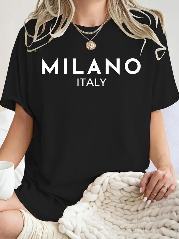 Women's Letter Print Round Neck Tee, Vintage Trendy Casual Short Sleeve T-shirt for Daily Wear, Ladies Summer, Top style...