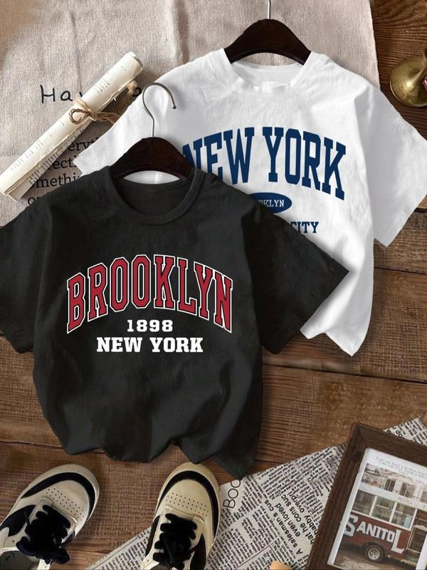 Women's Letter Print Short Sleeve T-Shirt, Casual Graphic Tee for Summer Daily Wear, Ladies Clothes Tops Hoodie, Sweatshirt