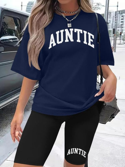 Women's Letter Print Tee & Skinny Shorts Two-Piece Set, Casual Fashion Round Neck Short Sleeve T-Shirt & Shorts for Daily Outdoor Wear, Ladies Clothes for All Seasonsstyle{n002}3