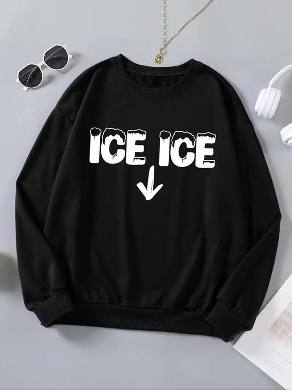Women's Letter Print Thermal Lined Sweatshirt, Casual Long Sleeve Round Neck Pullover for Fall & Winter, Ladies Clothes...