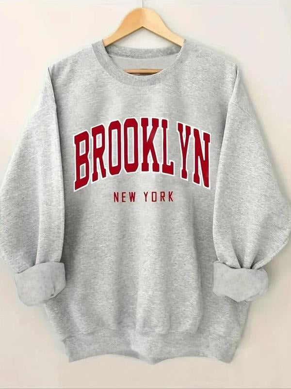 Women's Letter Print Thermal Lined Sweatshirt, Casual Long Sleeve Round Neck Pullover for Fall & Winter, Women's Clothes...