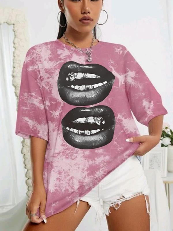 Women's Lip Print Round Neck Tee, Fashion Casual Crew Neck T-Shirt for Daily Holiday Vacation Outdoor Wear, Ladies...