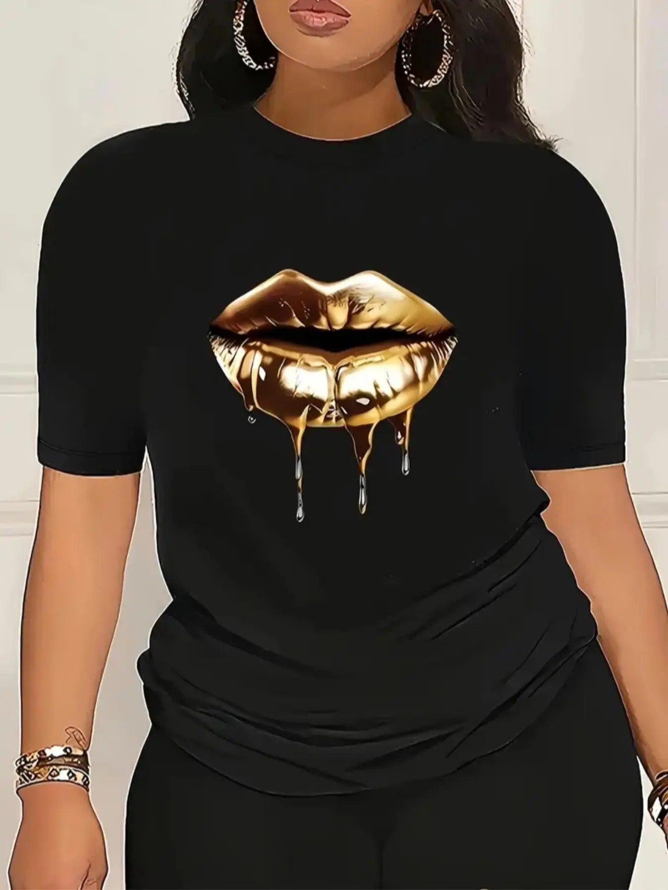 Women's Lip Print Round Neck Tee, Fashion Casual Crew Neck T-shirt for Daily Holiday Vacation Outdoor Wear, Women Tops...