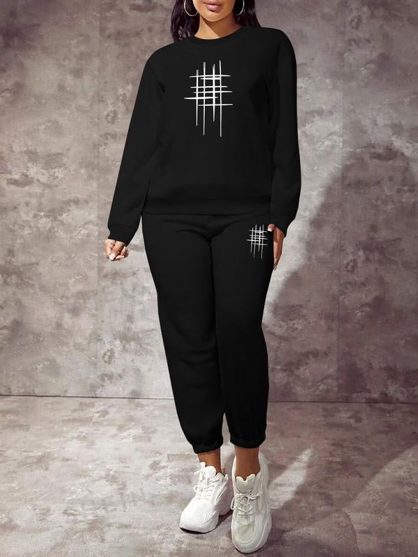 Women's Long Sleeve Hoodie Set, Casual Fitted Sweatshirt with Random Print, Winter Sport Top, Comfortable Daily Wear,...