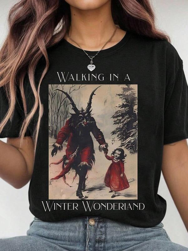Women's Loose Fit Christmas T-Shirt, Short Sleeve Letter Print Design, Perfect for Family & Friends Gatherings, Casual...