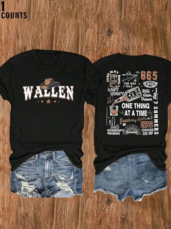 Women's Loose Fit Short Sleeve Round Neck T-Shirt, Casual Cartoon Print Western Cowboy Style, Comfortable Soft Fabric,...
