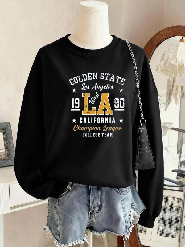 Women's Los Angeles Letter Print Sweatshirt, Soft Thick Round Neck Pullover, Casual Loose Fit Winter Top for Parties...