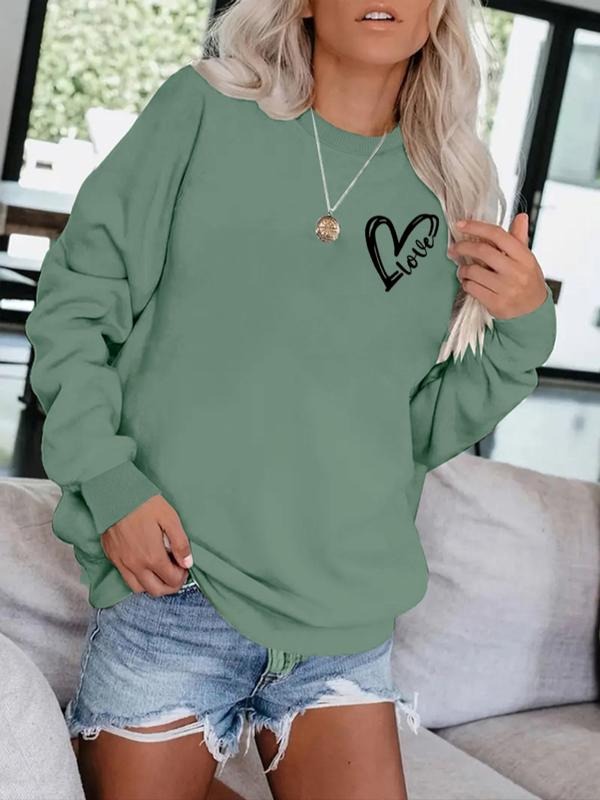 Women's Love Heart Pattern Round Neck Sweatshirt, Casual Fitted Pullover, Medium Stretch, All-Season Comfort T-Shirts, Hoodie