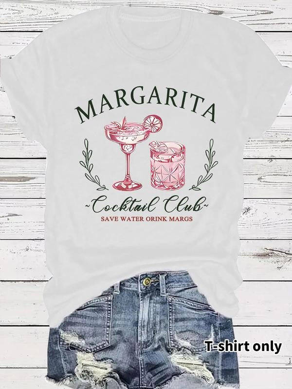 Women's Margarita Cocktail Club Round Neck Graphic Tee, Vintage Trendy Casual Short Sleeve T-shirt for Daily Wear, Ladies...