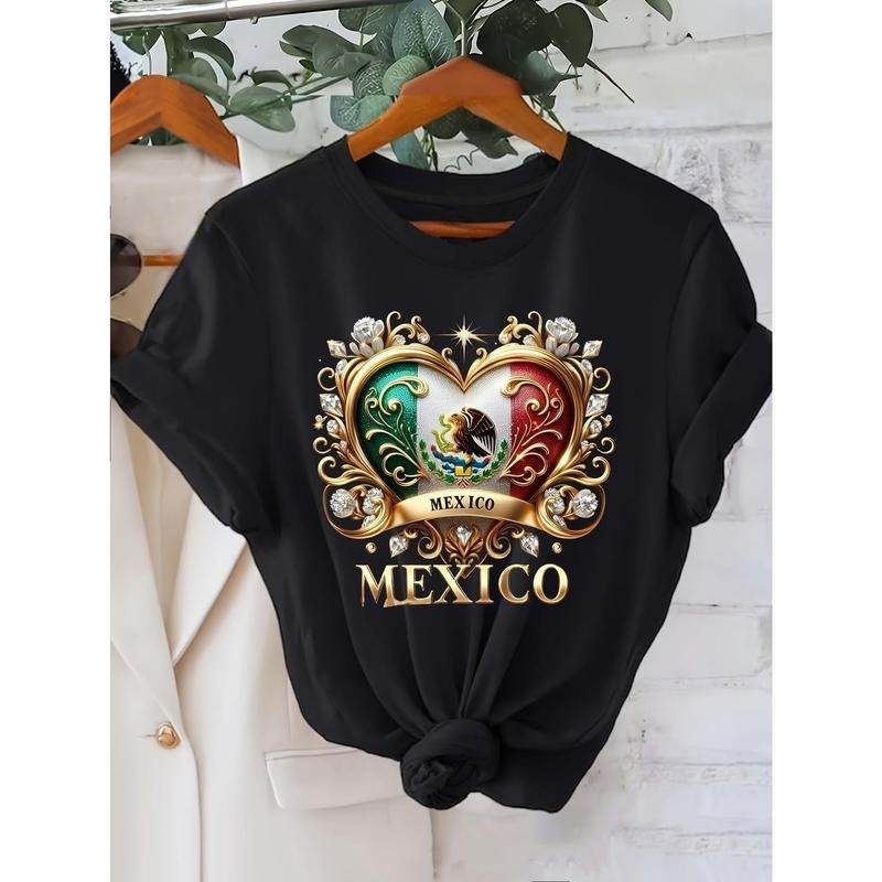 Women's Mexico Graphic Printed Casual T-Shirt Short Sleeve Round Neck Top Hoodie, Sweatshirt | UrbanDripWear.com