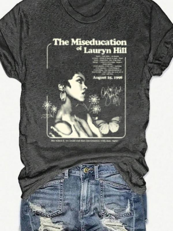 Women's Miseducation Of Lauryn Hill Print Round Neck Tee, Fashion Casual Short Sleeve T-shirt for Daily Wear, Ladies...