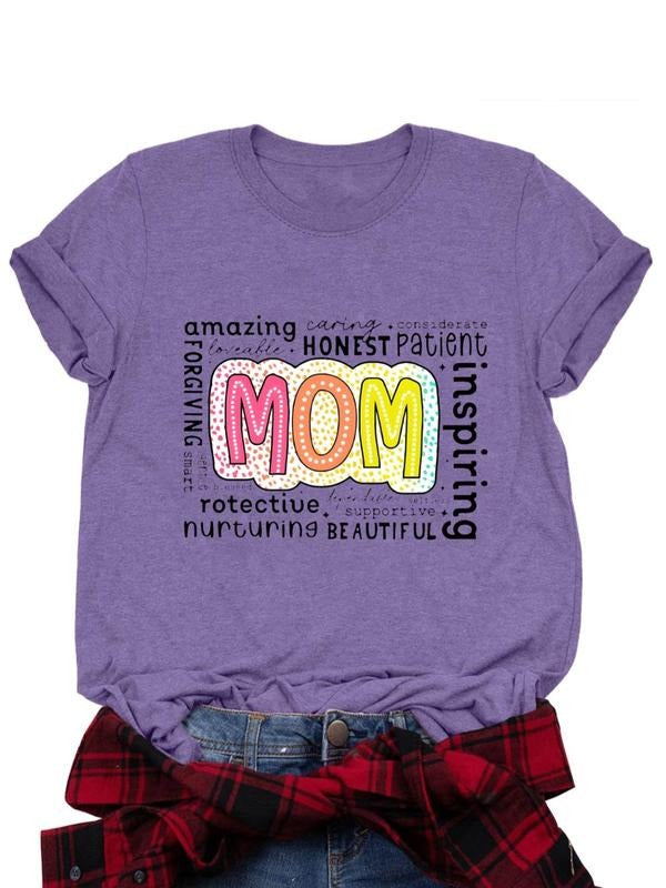 Women's Mom Print Round Neck Tee, Fashion Casual Crew Neck T-Shirt for Daily Holiday Vacation Outdoor Wear, Ladies...