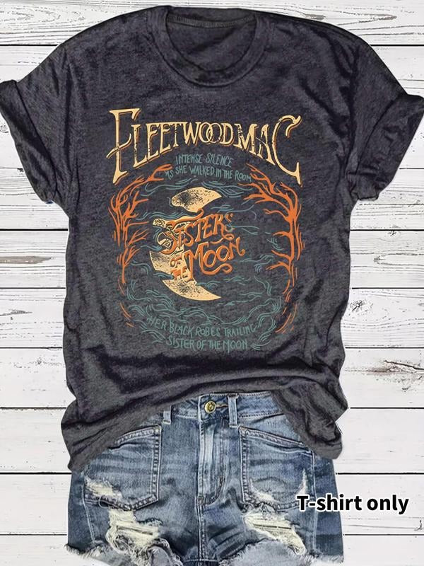 Women's Moon Print Round Neck Tee, Vintage Trendy Casual Short Sleeve T-shirt for Daily Wear, Ladies Summer Outfit, Top,...