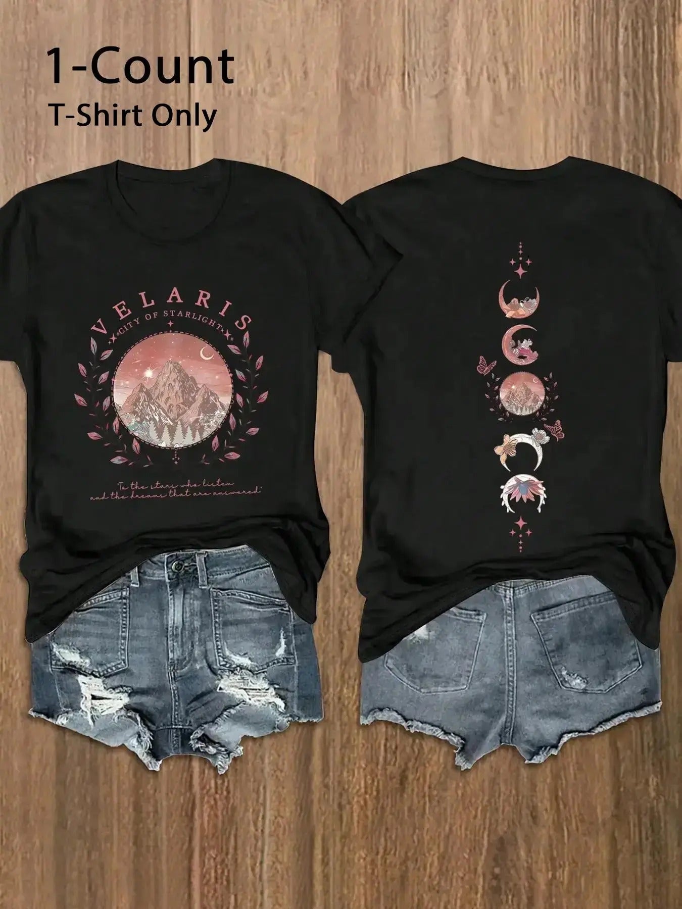 Women's Mountain & Letter Print Round Neck Tee, Trendy Casual Crew Neck Short Sleeve T-shirt for Daily Wear, Ladies...
