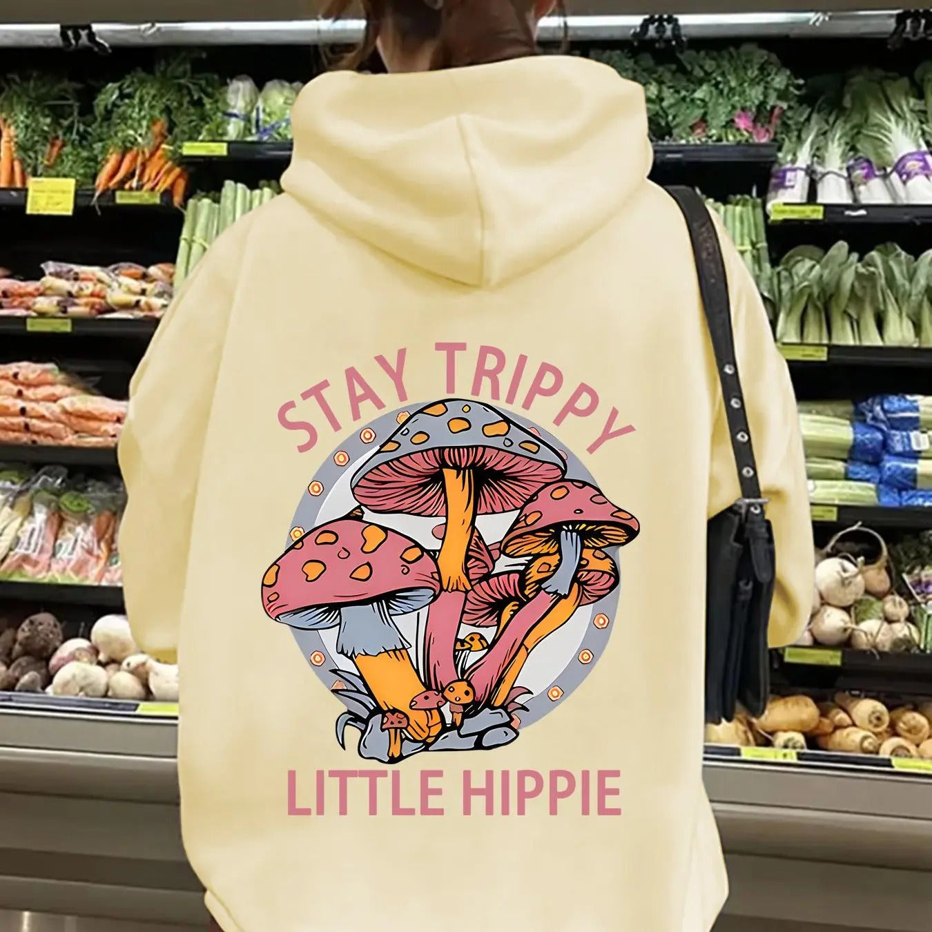 Women's Mushroom & Letter Print Drop Shoulder Hoodie, Fashion Casual Drawstring Pocket Hooded Sweatshirt for Daily...