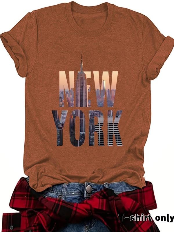 Women's New York City Print Round Neck Tee, Casual Short Sleeve Crew Neck T-Shirt for Summer, Fashion Women's Top for...